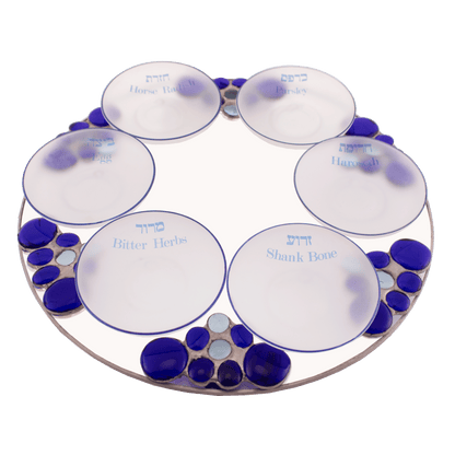 Glass Passover Plate with Blue Stones