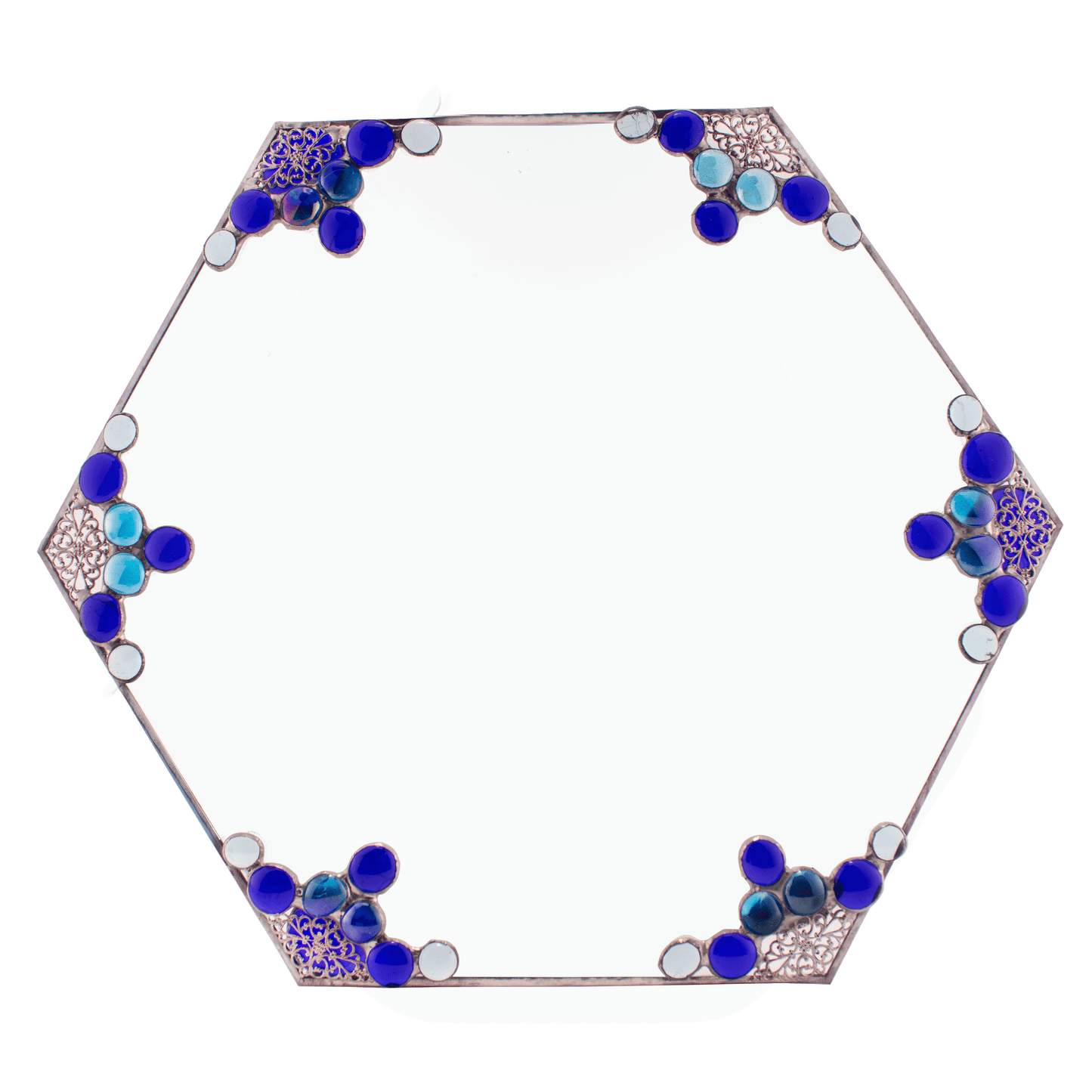 Glass Passover Plate with Blue Stones