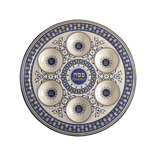 Passover Melamine Seder Plate - Ivory/Blue