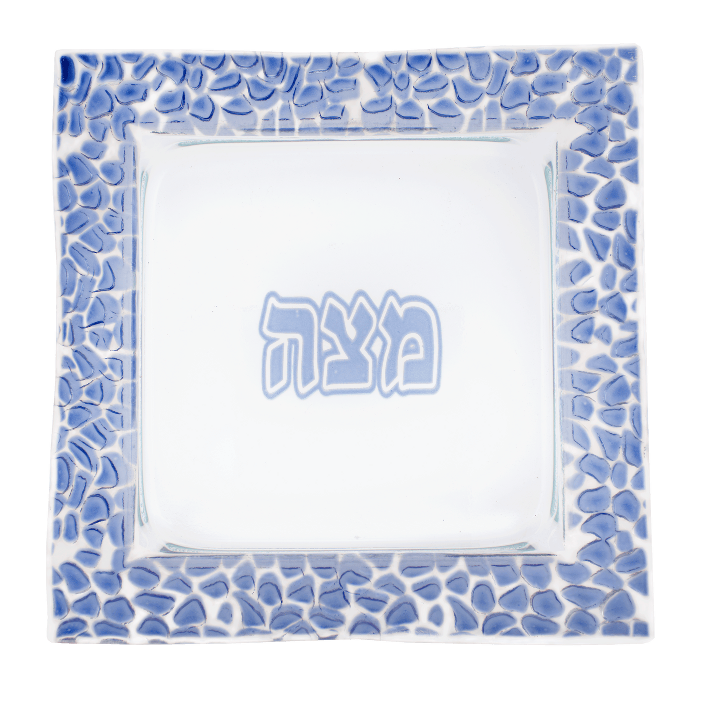 Blue & Clear Glass Matzah Plate