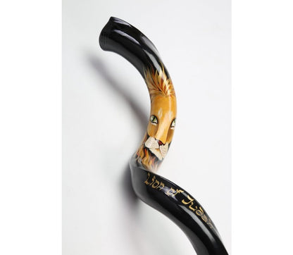 Yemenite Shofar 40" - 44" - Hand Painted Lion of Judah on Black