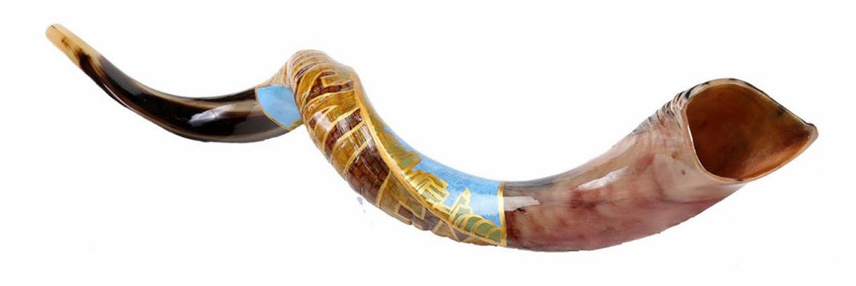 Yemenite Shofar 40" - 44" - Hand Painted Jerusalem Design