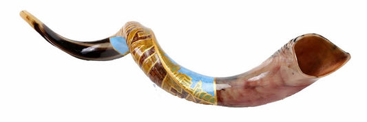 Yemenite Shofar 40" - 44" - Hand Painted Jerusalem Design