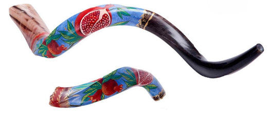 Yemenite Shofar 40" - 44" - Hand Painted Pomegranates