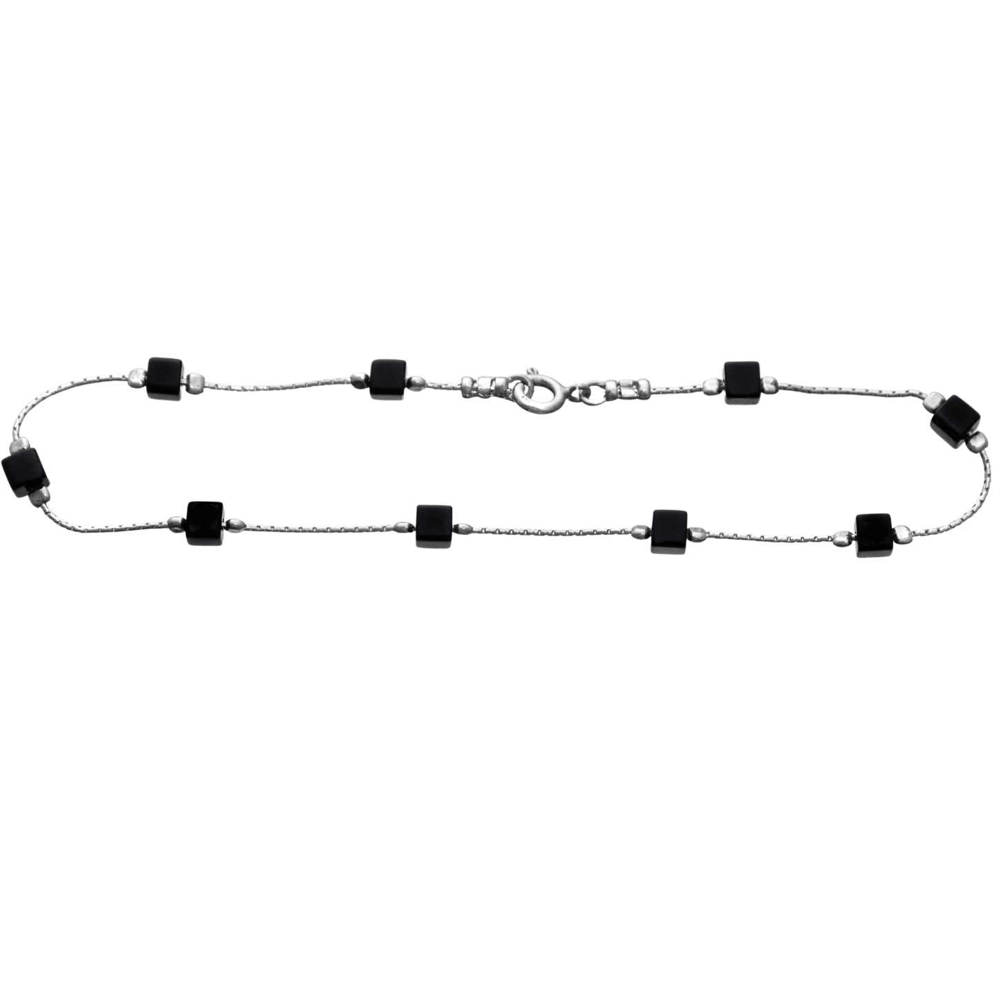 Sterling silver anklet containing onyx and sterling silver beads