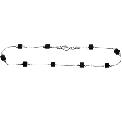Sterling silver anklet containing onyx and sterling silver beads