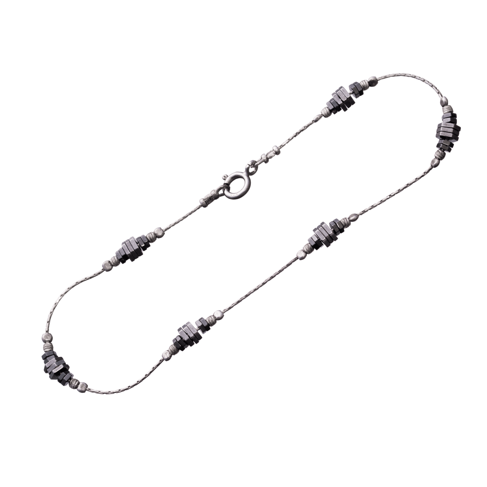 Sterling silver anklet with hematite and sterling silver beads