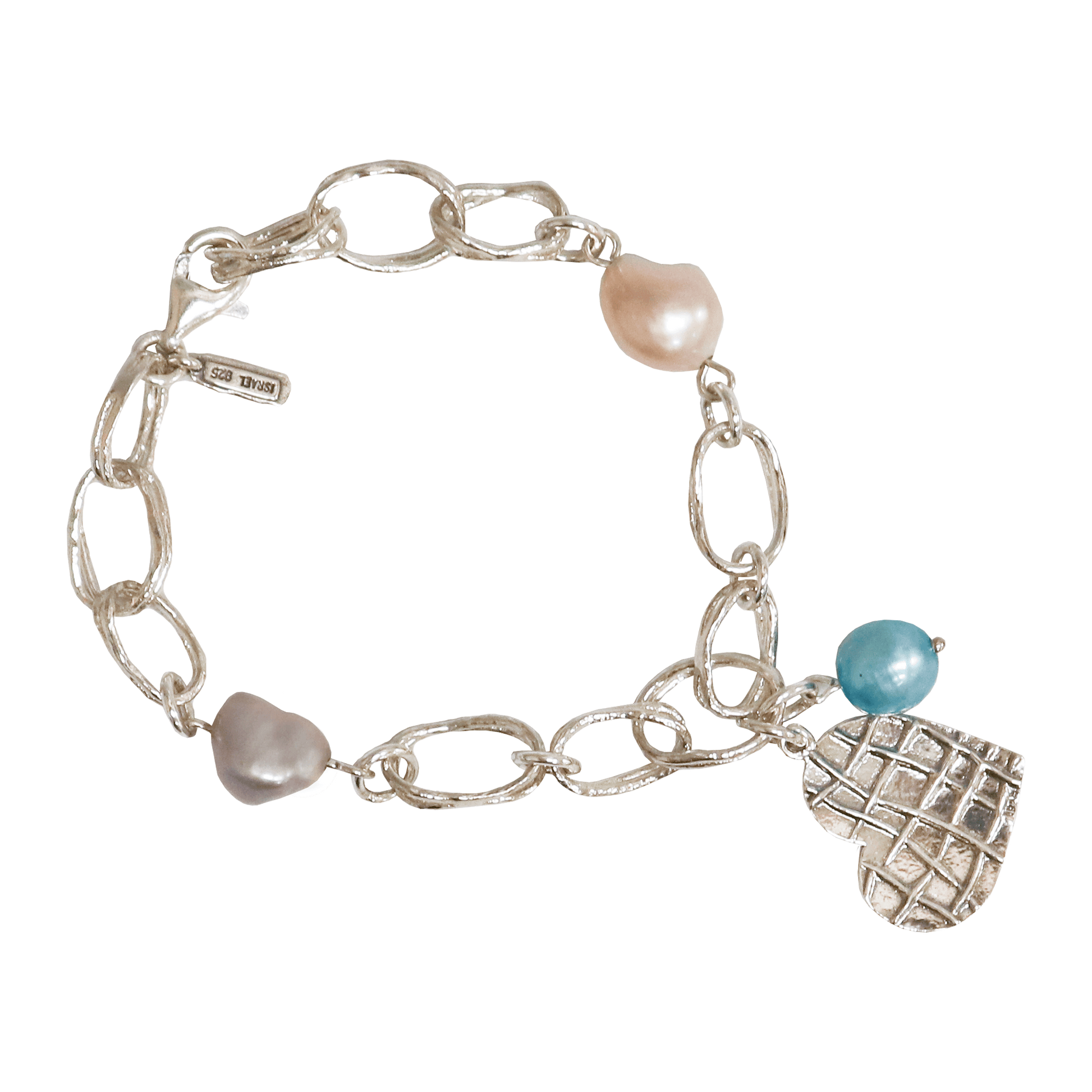 Pearl and Heart Shaped 925 Sterling Silver Bracelet