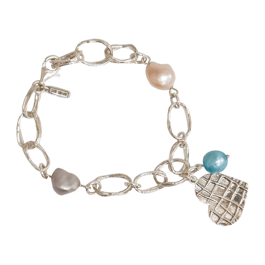 Pearl and Heart Shaped 925 Sterling Silver Bracelet