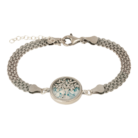 Tree of Life Roman Glass & Silver Bracelet