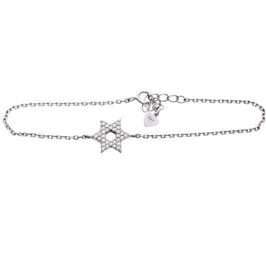  Sterling silver chain bracelet with an open star design embedded with clear crystals
