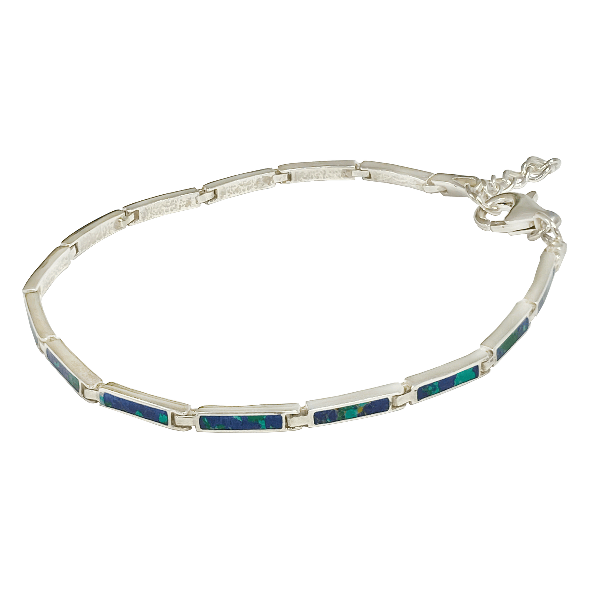 Sterling silver link bracelet with inlays of Eilat stone