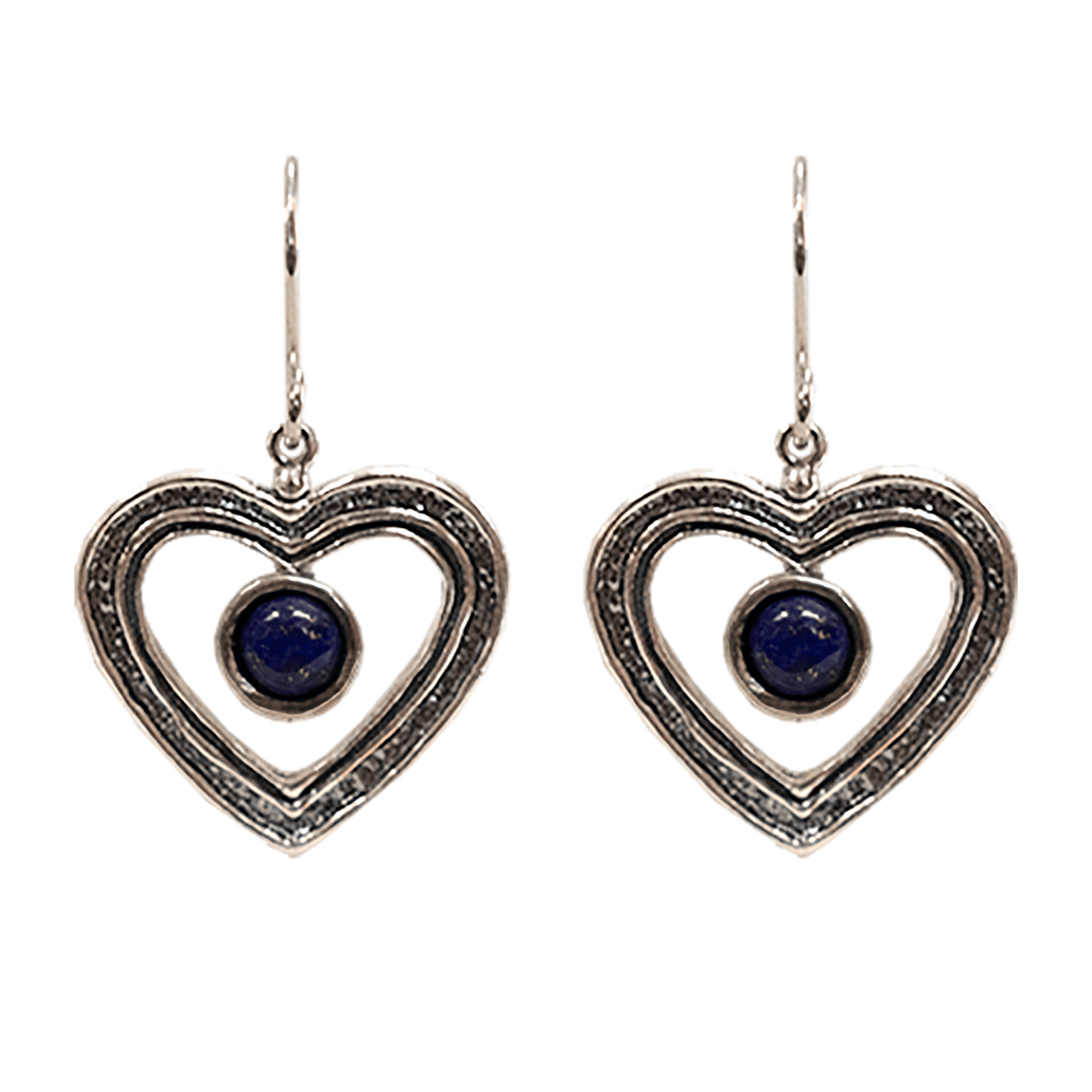 Open Heart Drop Earrings - Lapis