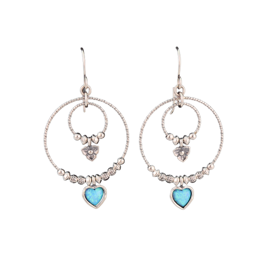 Opal Heart Dangle Earrings