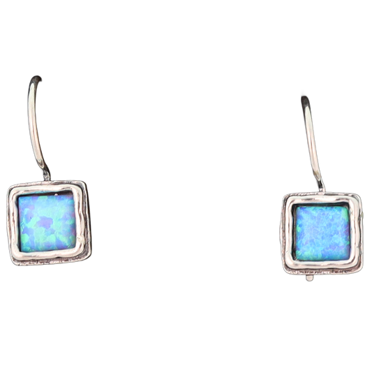 Opal Square Drop Earrings in silver frame