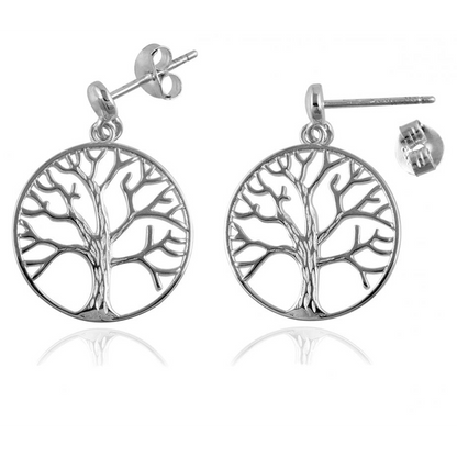 Sterling Silver Tree of Life Circular Earrings