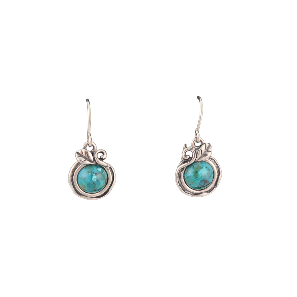 Dangle Earrings with round Eilat Stones framed in silver