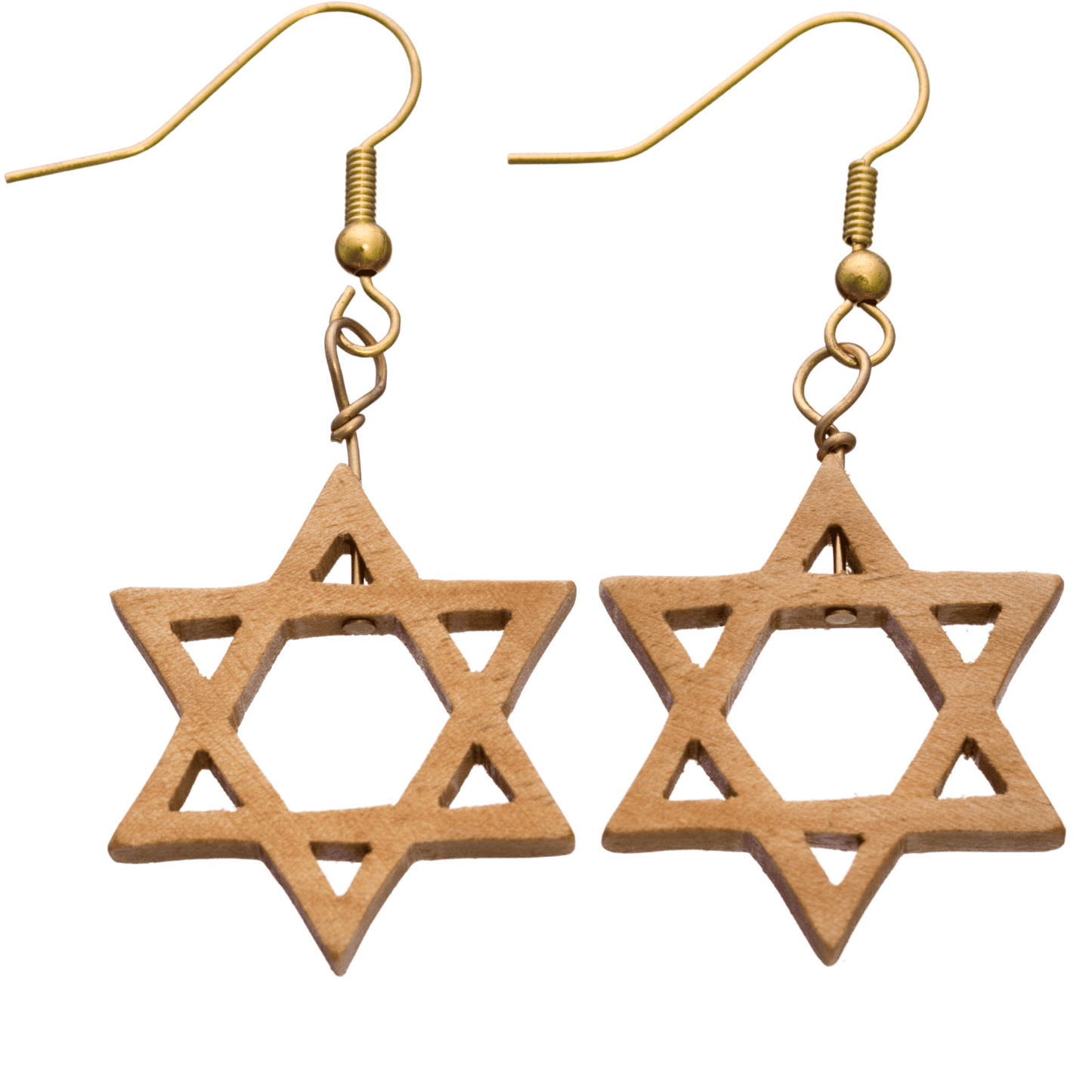 Dangle earrings with a wooden Star of David