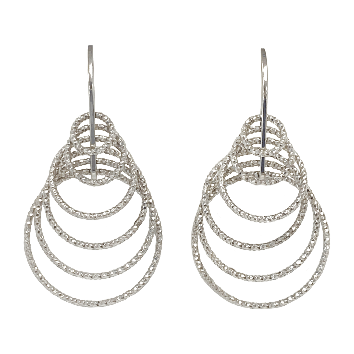 Sterling silver dangle earrings with multiple diamond-cut hoops