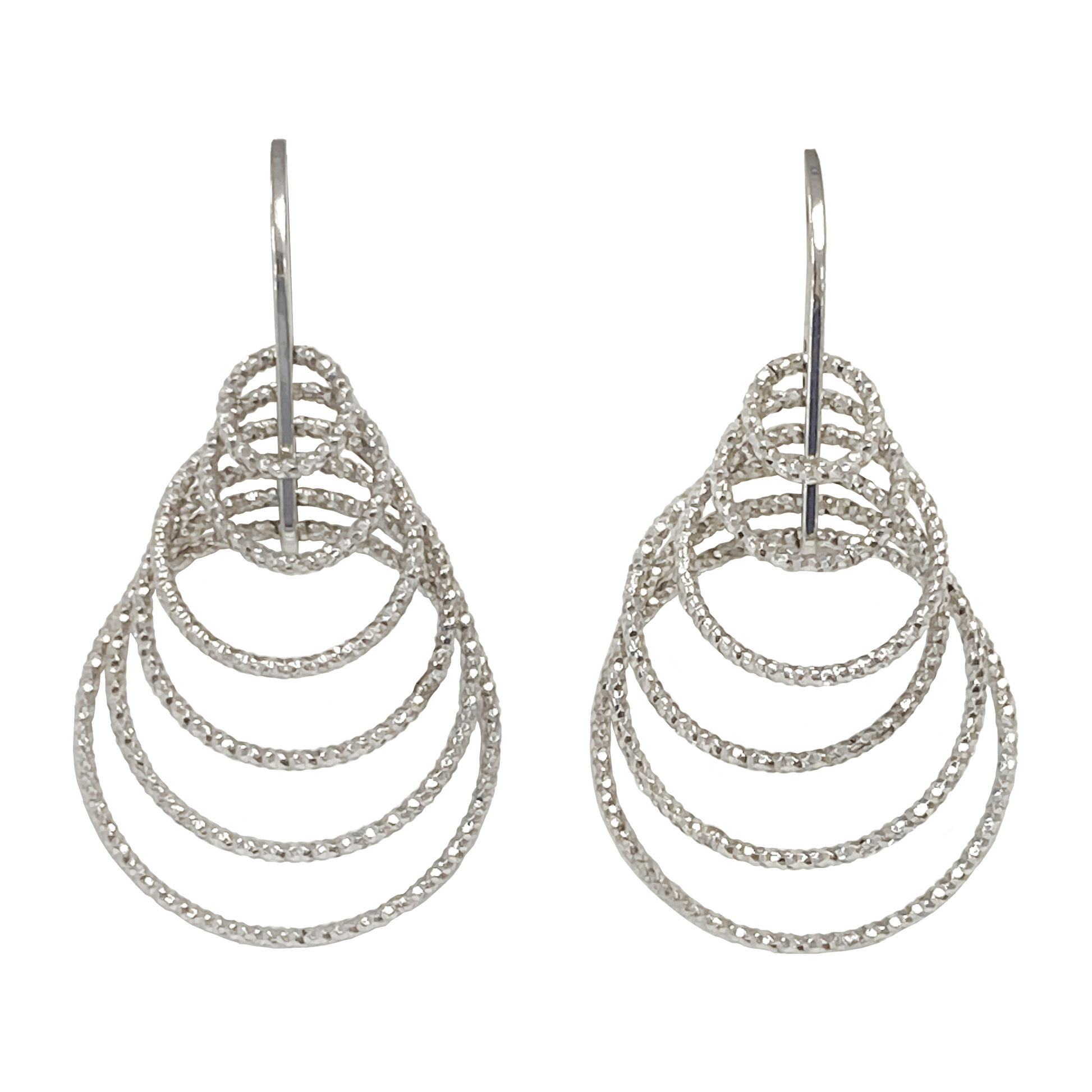 Sterling silver dangle earrings with multiple diamond-cut hoops