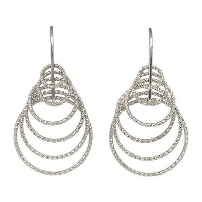 Sterling silver dangle earrings with multiple diamond-cut hoops