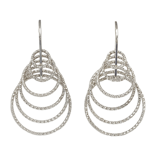 Sterling silver dangle earrings with multiple diamond-cut hoops