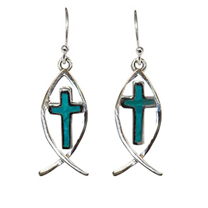 Ichthus with Cross Earrings