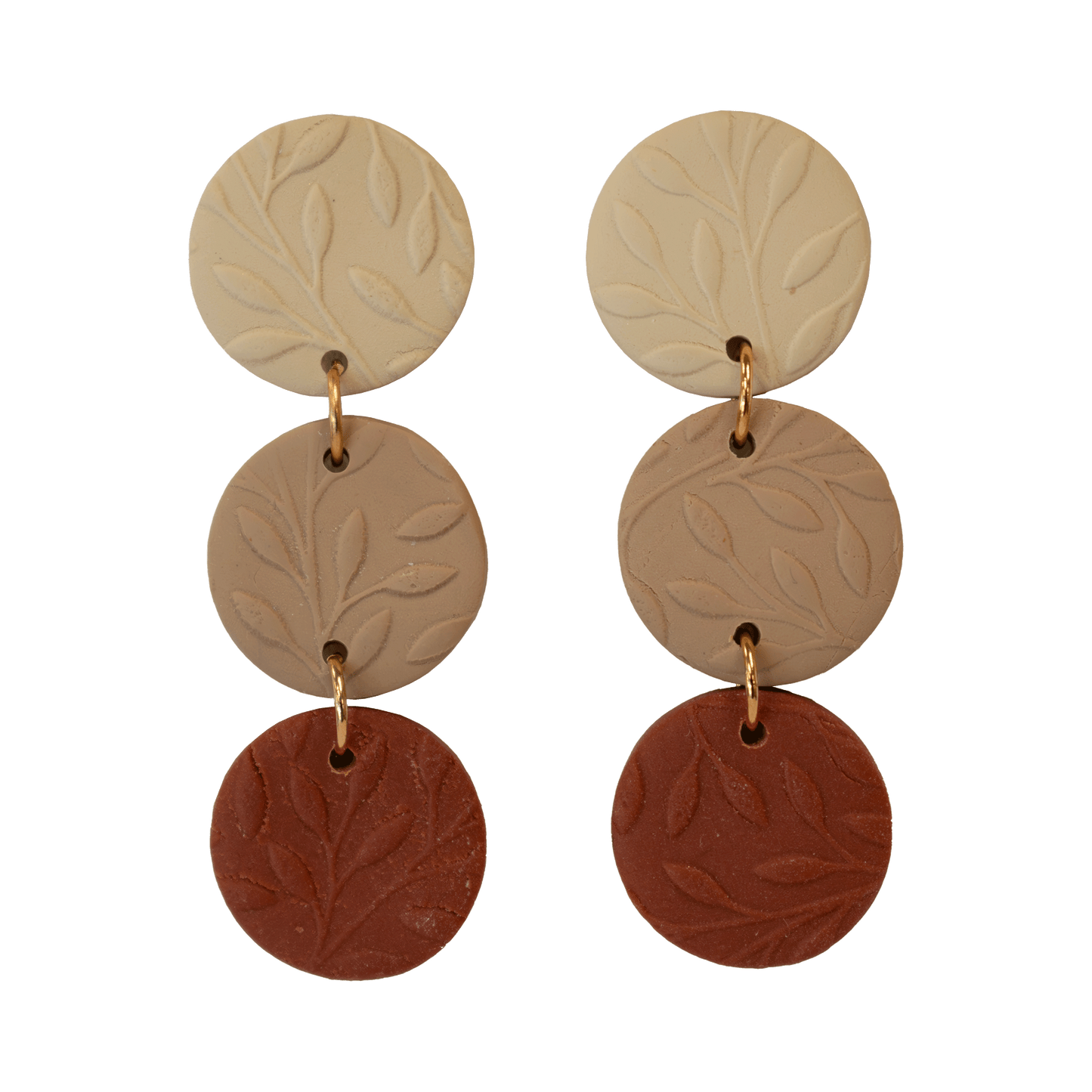 Beige and brown handcrafted polymer clay earrings