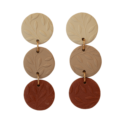 Beige and brown handcrafted polymer clay earrings