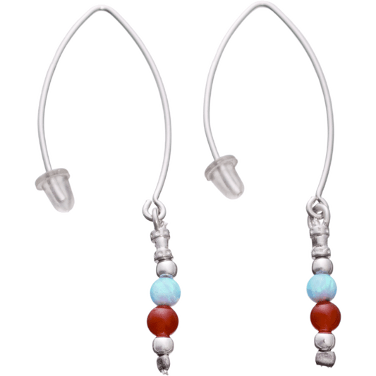 Dangle earrings with opal and red beads