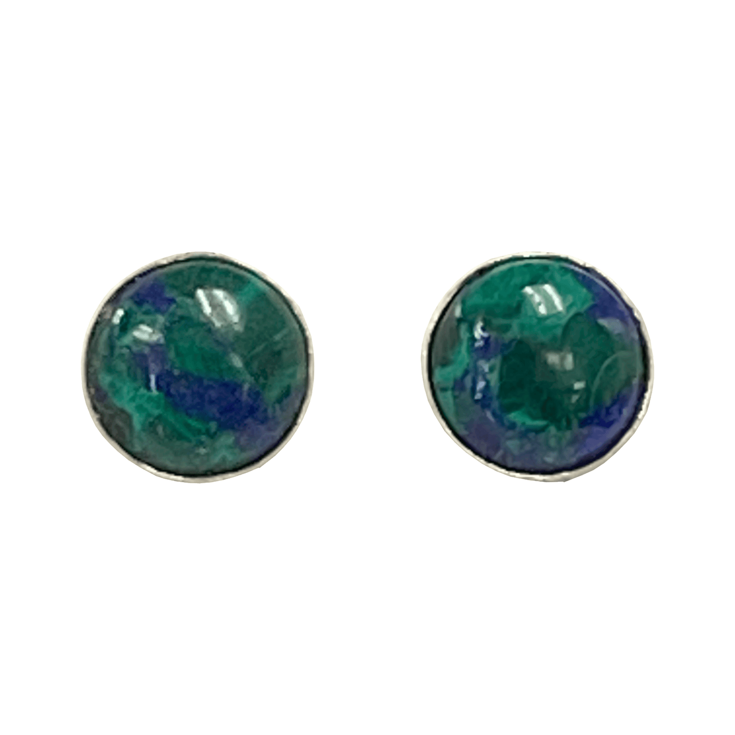 Round stud earrings with an eilat stone set in a sterling silver post