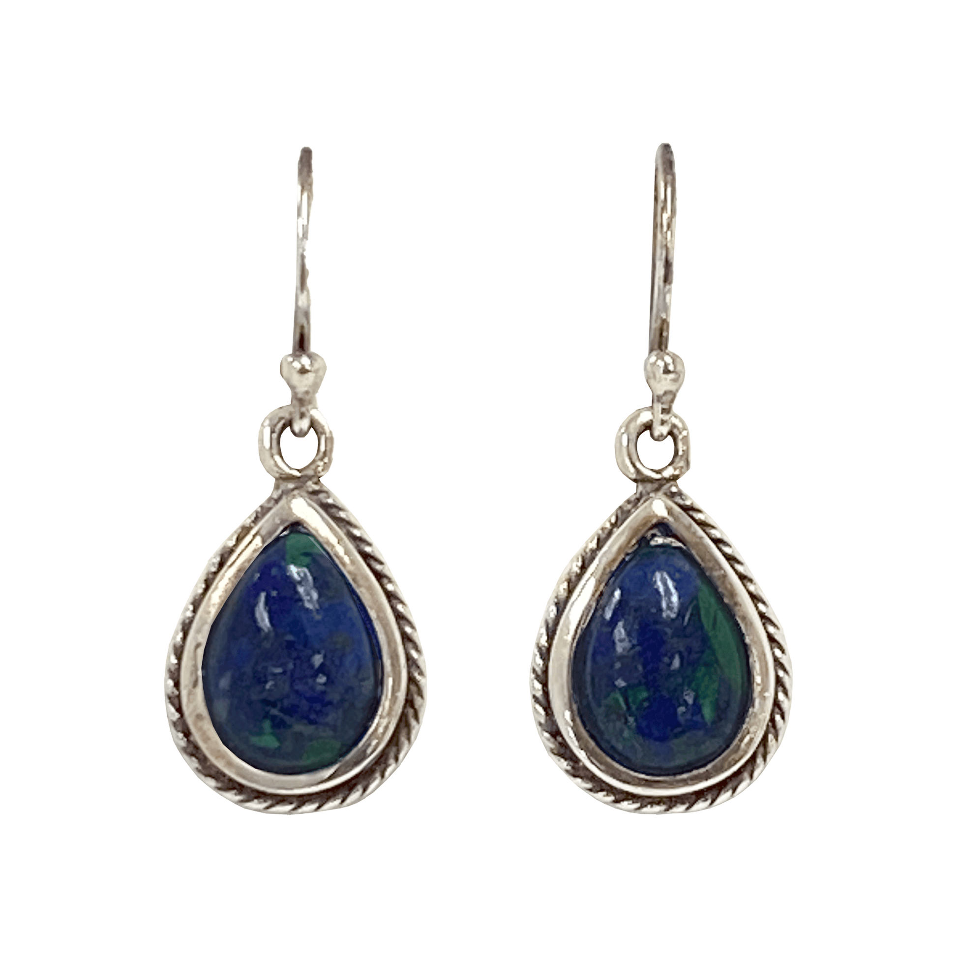 Eilat stone teardrop dangle earrings set in polished sterling silver