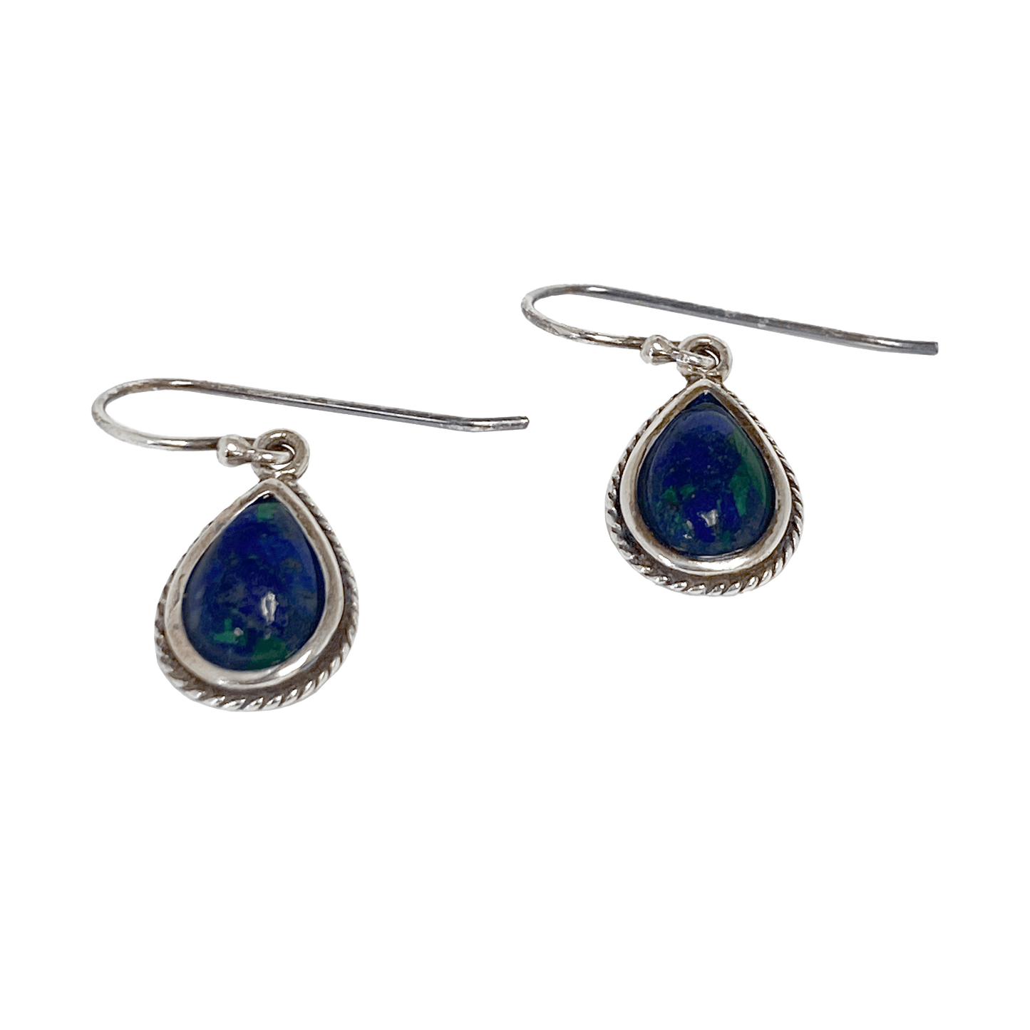 Eilat stone teardrop dangle earrings set in polished sterling silver