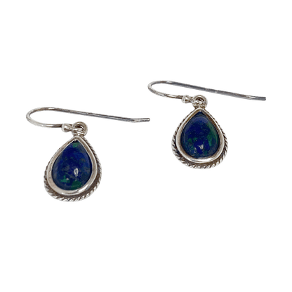 Eilat stone teardrop dangle earrings set in polished sterling silver