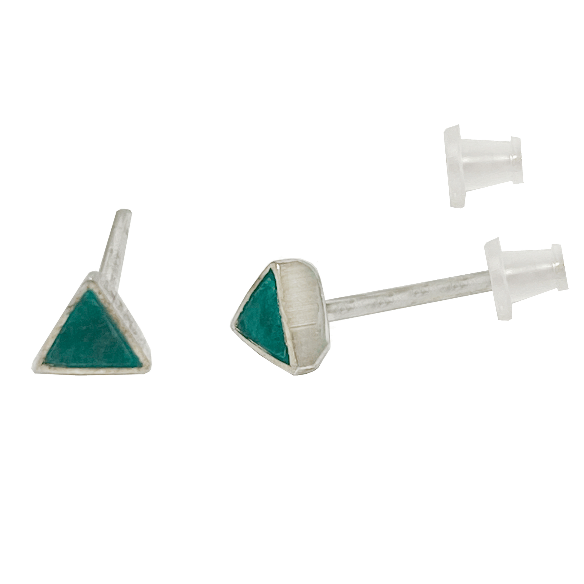 Extra small Eilat stone triangle stud earrings set in polished sterling silver