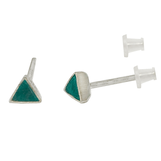 Extra small Eilat stone triangle stud earrings set in polished sterling silver