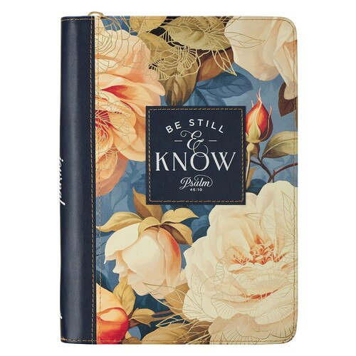 Be Still and Know Serene Roses zippered faux leather journal front view