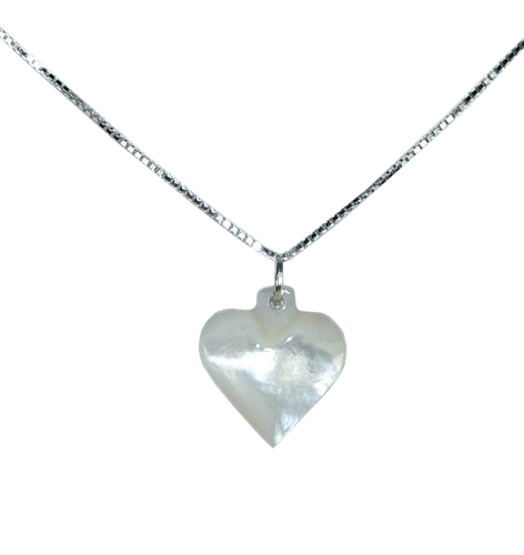 Mother of Pearl Heart Necklace on Silver Chain