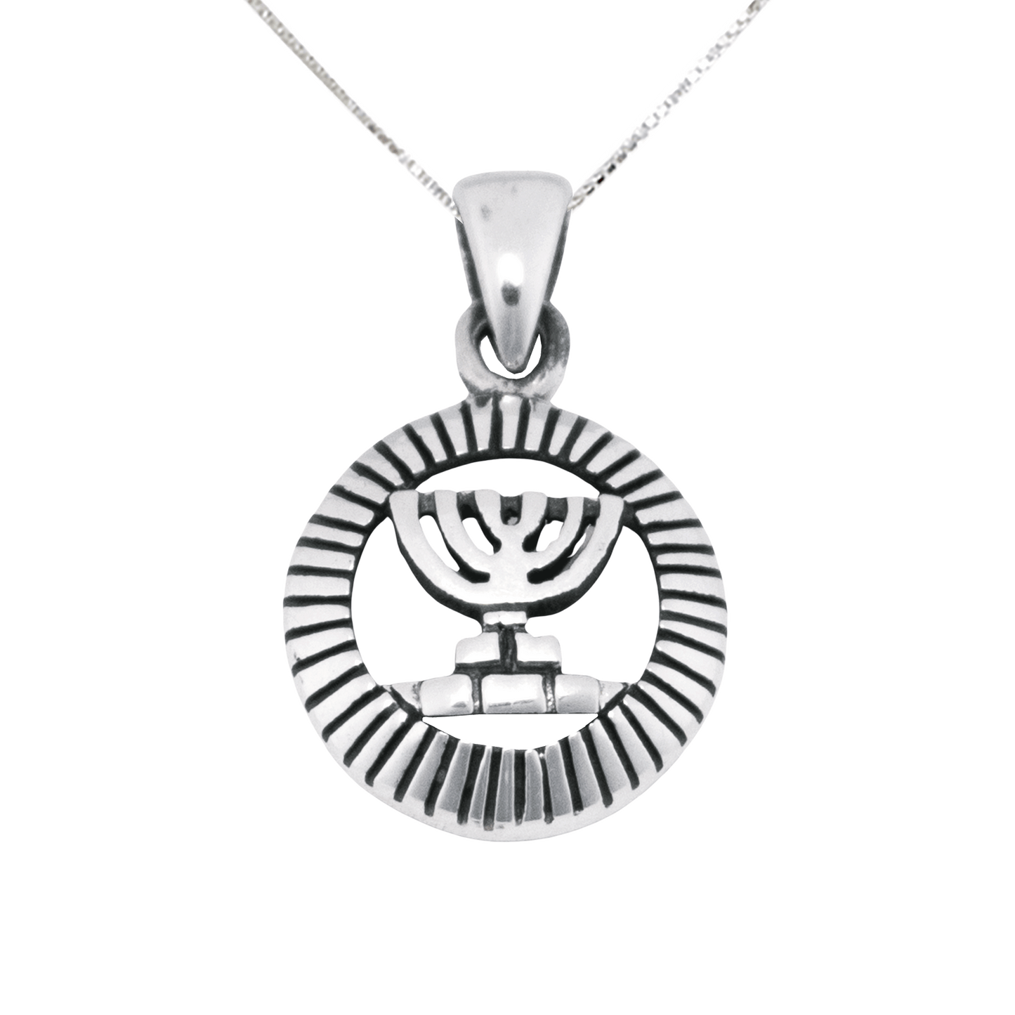 Sterling Silver Round Menorah Necklace