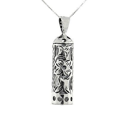 Floral Mezuzah Necklace - Sterling Silver