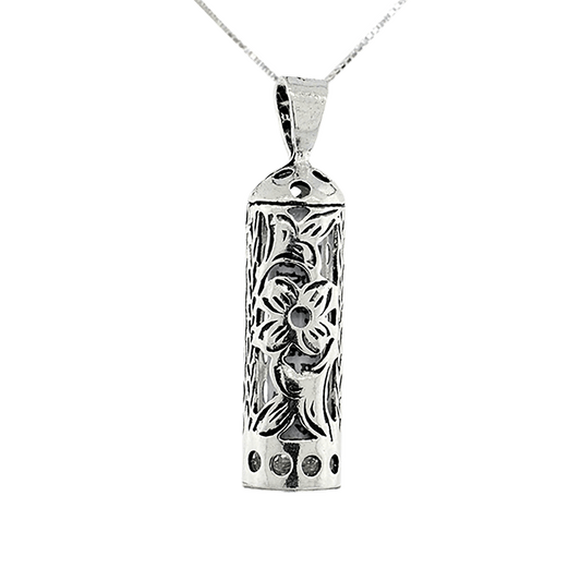 Floral Mezuzah Necklace - Sterling Silver