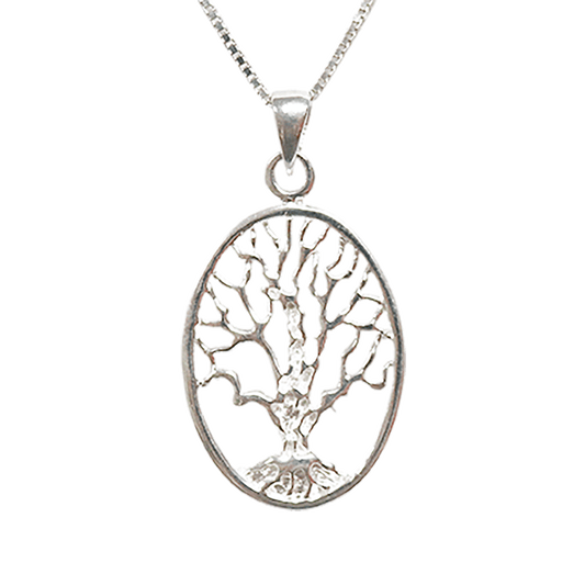 Tree of Life Oval Silver Necklace