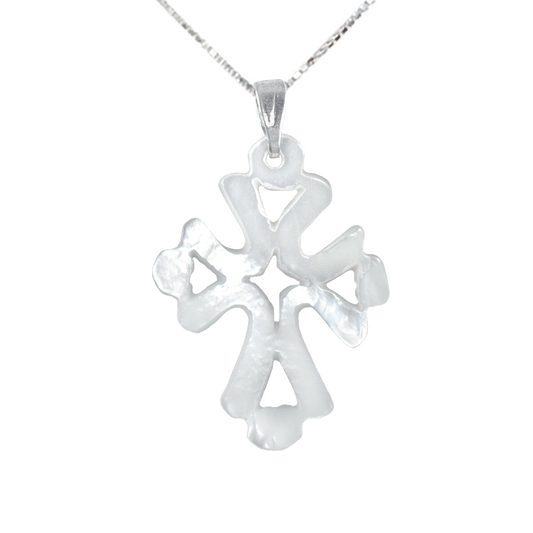 Mother of Pearl Button Cross Necklace