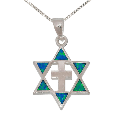 Opal Star of David with Cross Two-Sided Necklace