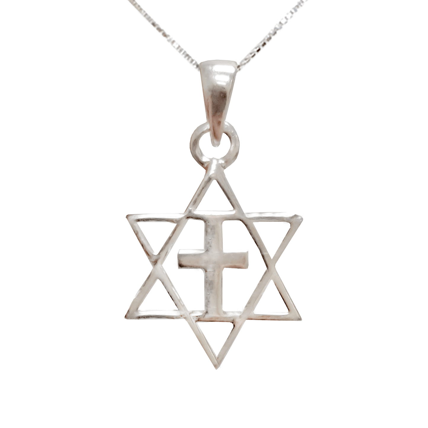 Star of David with Cross Silver Necklace