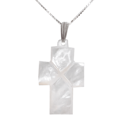 Mother of Pearl Carved Cross Necklace