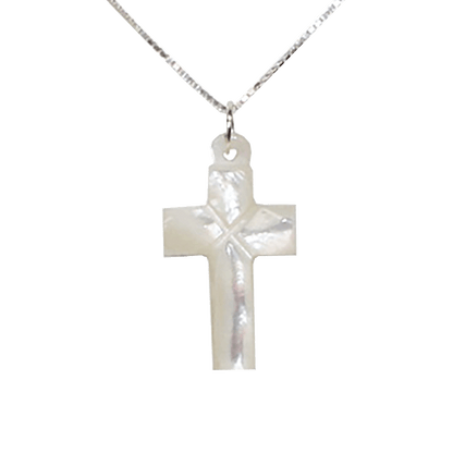 Mother of Pearl Carved Cross Necklace