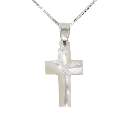 Mother of Pearl Carved Cross Necklace