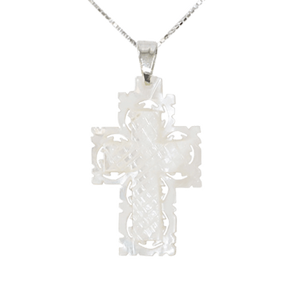 Mother of Pearl Lace Cross Necklace