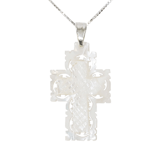 Mother of Pearl Lace Cross Necklace